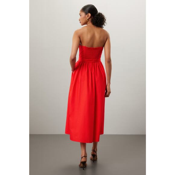 TOCCIN x RTR Red Sweetheart Neckline Strapless Flowy Skirt Midi Dress Size 14 - Picture 2 of 16